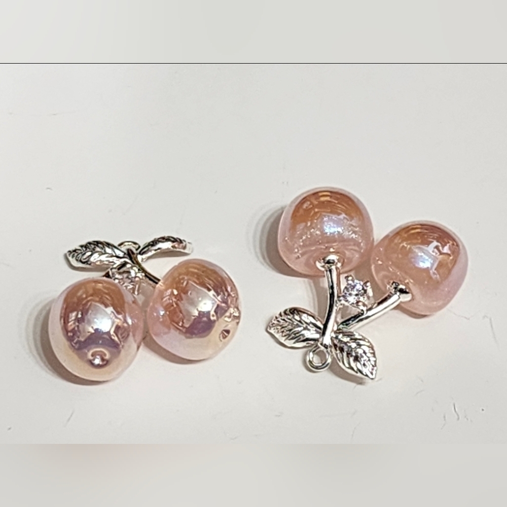 Cherries Pink Pendants Charms Jewelry Making Crafts‎ Keychain Earrings 2pcs